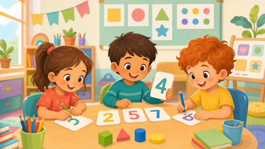 ילדים מתרגלים אותיות ומספרים בכיתה