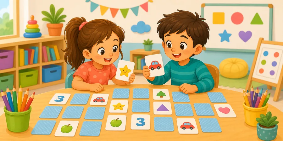ילדים משחקים במשחק זיכרון עם קלפים
