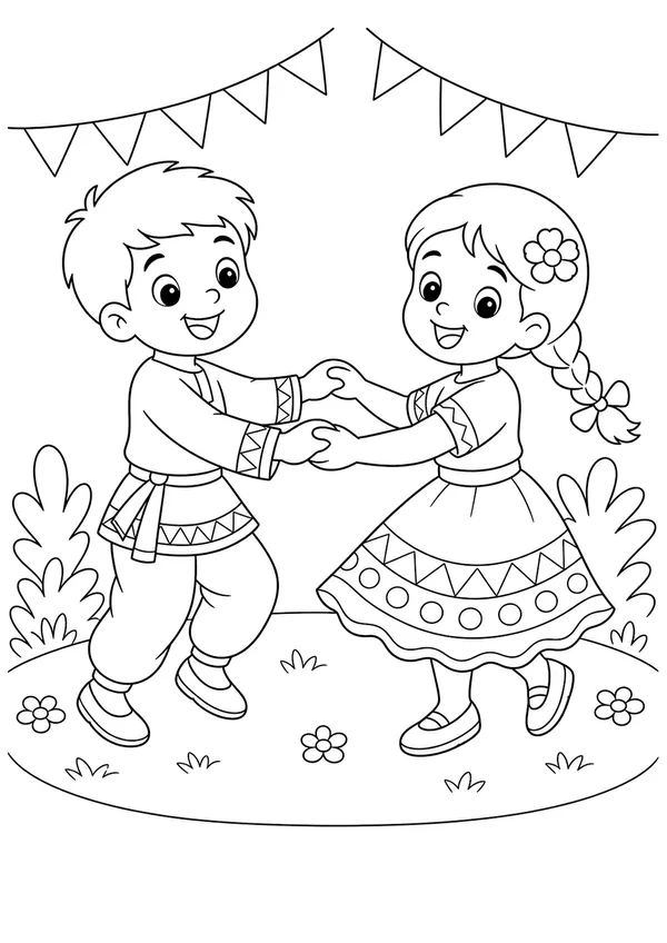 דף צביעה להדפסה של ריקוד עממי