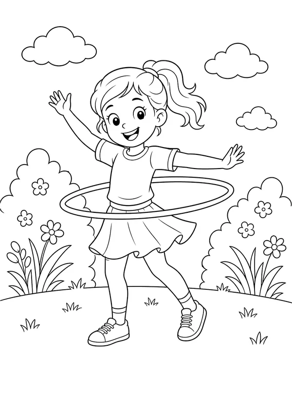 דף צביעה להדפסה של ריקוד עם חישוק