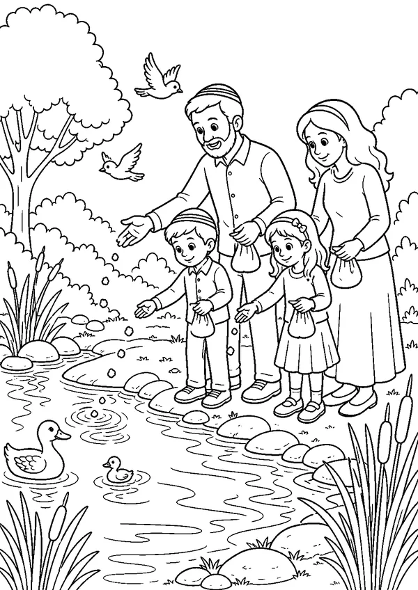 דף צביעה ראש השנה להדפסה: תשליך ליד המים