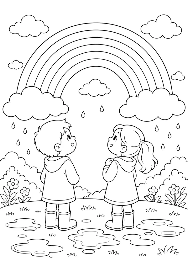 דף צביעה חורף להדפסה: קשת אחרי הגשם