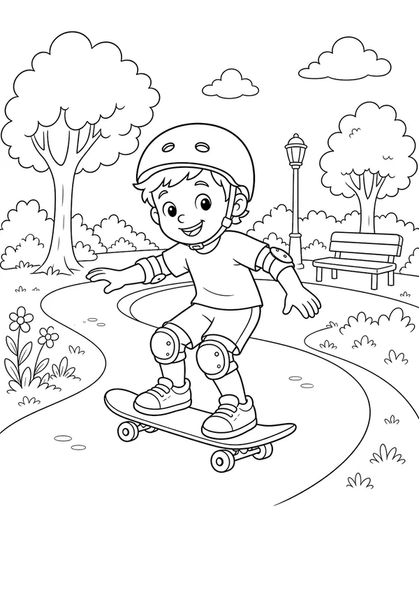 דף צביעה להדפסה של סקייטבורד